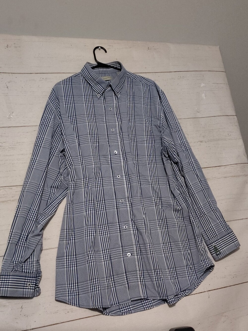 Donald Ross Men's Dress Shirt L 16.5 32/33 Blue White Plaid Cotton Collared